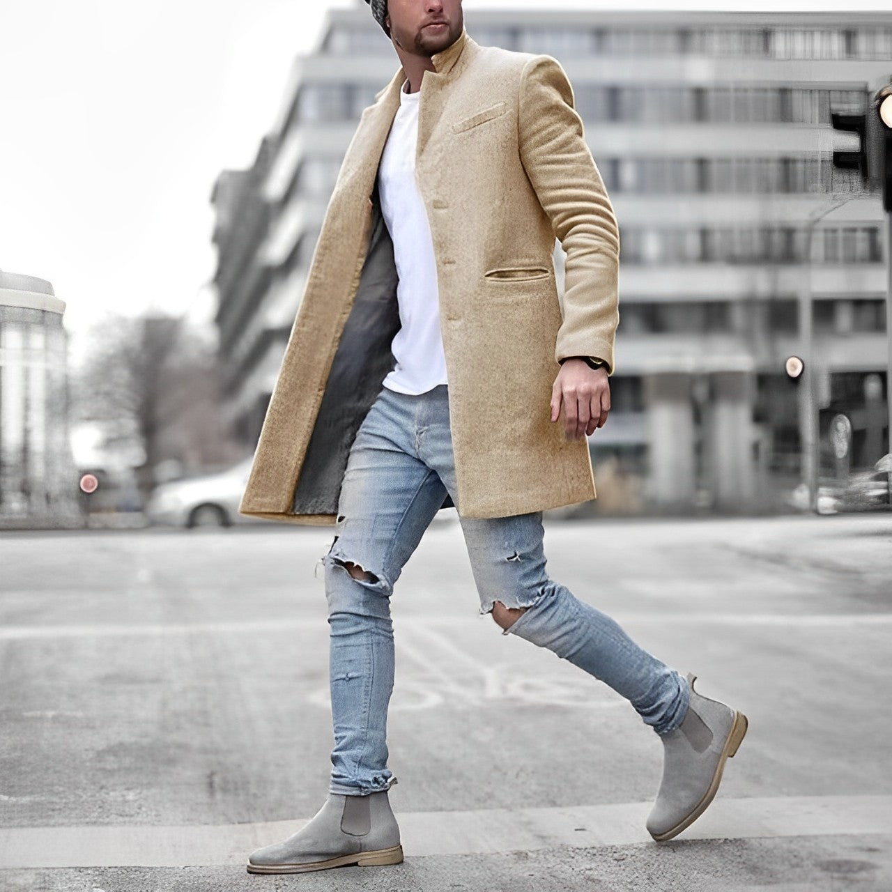 Men's Long Trench Overcoat | Slim Lightweight Jacket