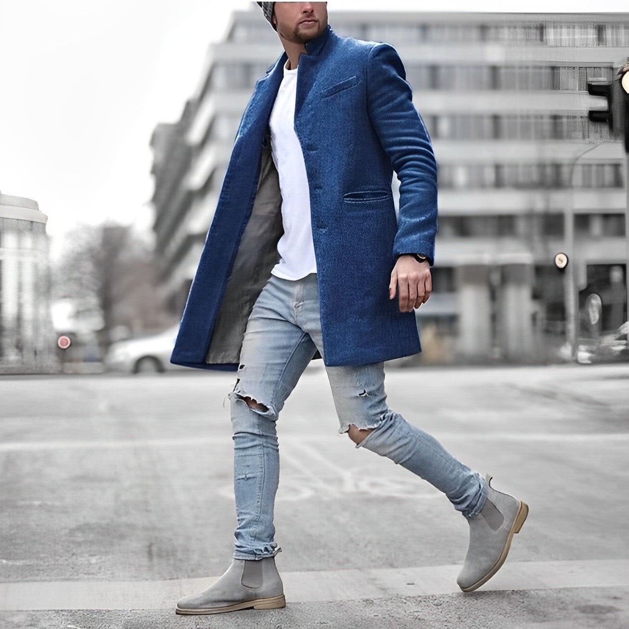 Men's Long Trench Overcoat | Slim Lightweight Jacket