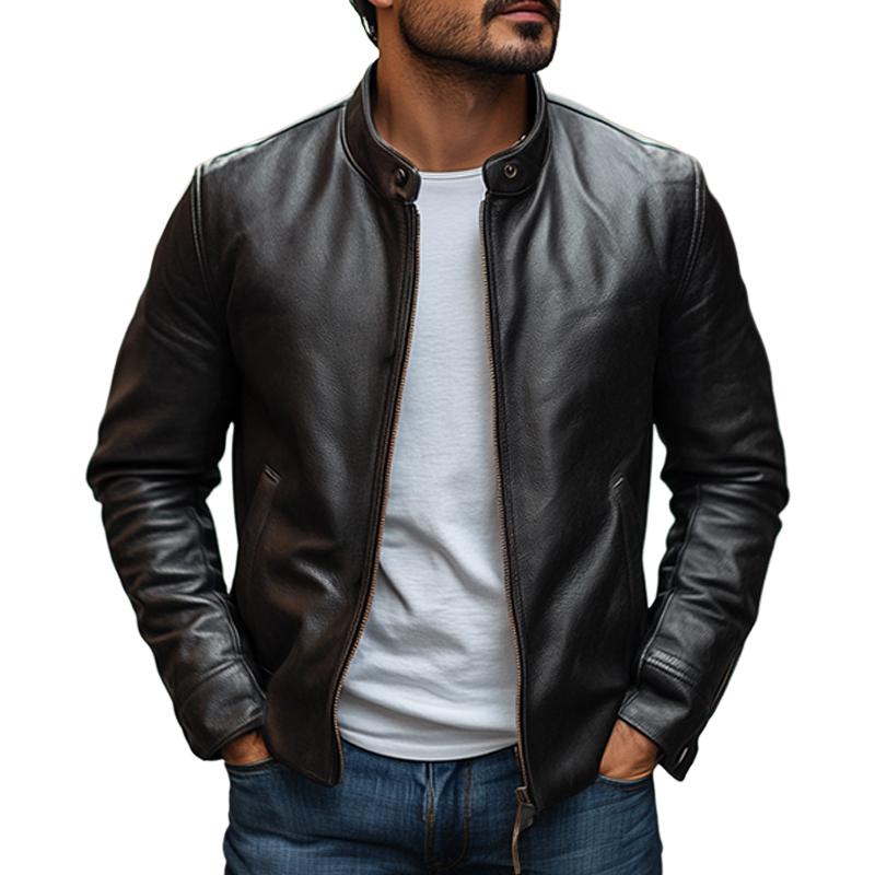 Men’s Real Leather Biker Jacket | Slim Fit Zip Up