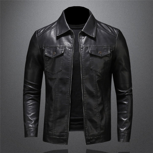 Men’s Faux Leather Jacket | Slim Fit Long Sleeve Collared