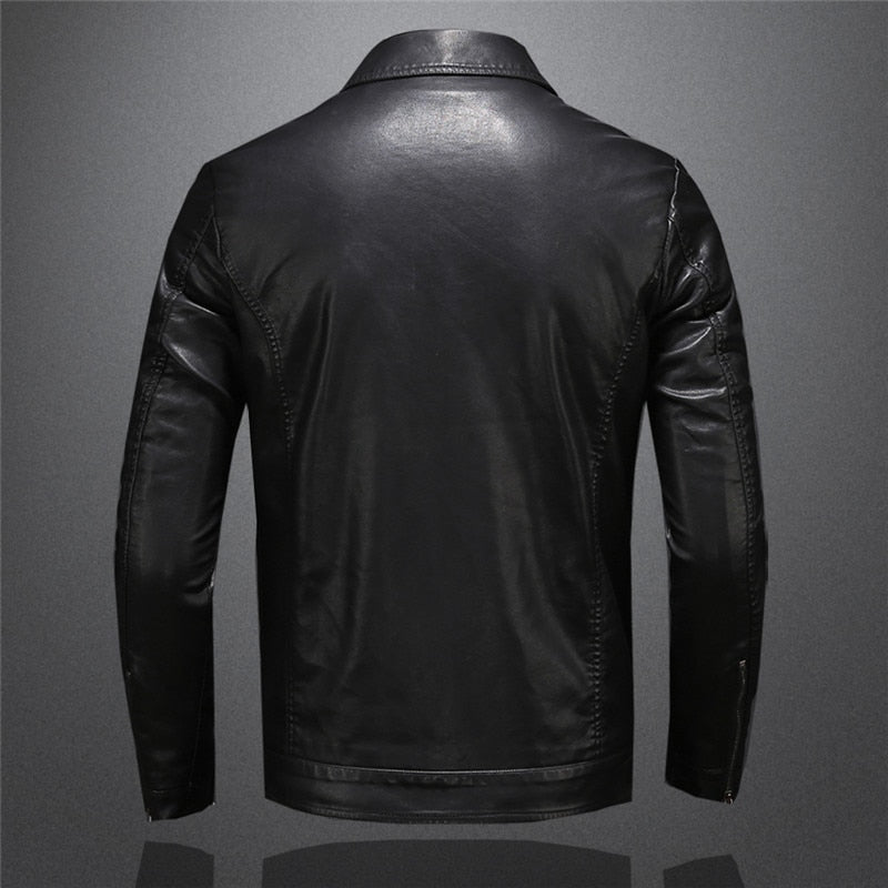 Men’s Faux Leather Jacket | Slim Fit Long Sleeve Collared