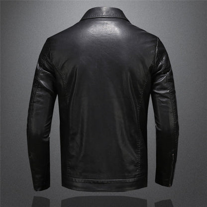 Men’s Faux Leather Jacket | Slim Fit Long Sleeve Collared