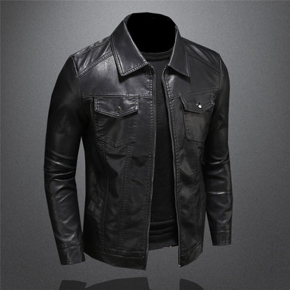 Men’s Faux Leather Jacket | Slim Fit Long Sleeve Collared