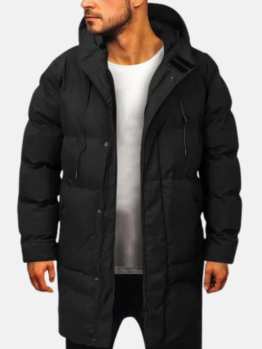 Men’s Hooded Long Puffer Jacket | Warm Quilted Winter Coat
