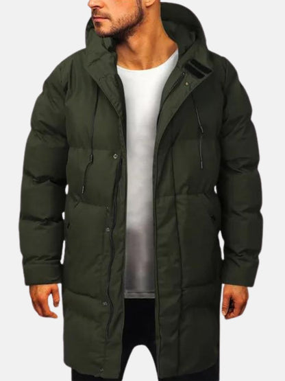 Men’s Hooded Long Puffer Jacket | Warm Quilted Winter Coat