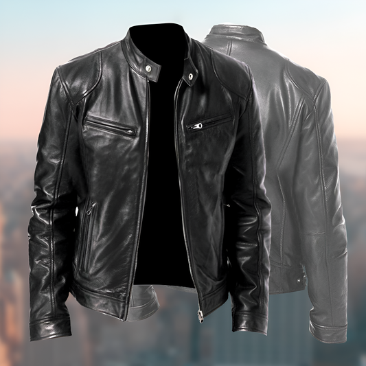 Men’s Slim Fit Leather Jacket | Biker Motorcycle Zip Up