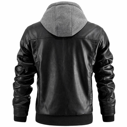 Men’s Faux Leather Hooded Biker Jacket | Zip Closure Stylish