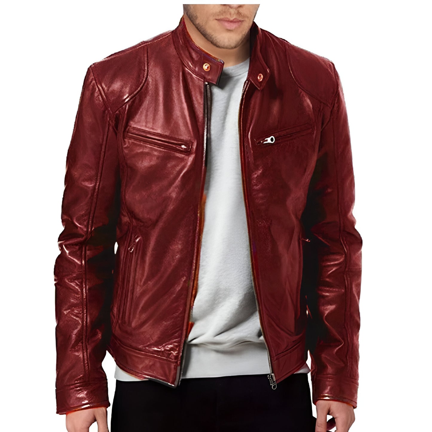 Men’s Leather Biker Jacket | Slim Fit Casual Moto Coat