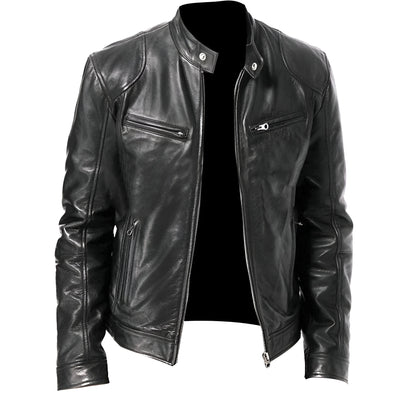 Men’s Leather Biker Jacket | Slim Fit Casual Moto Coat