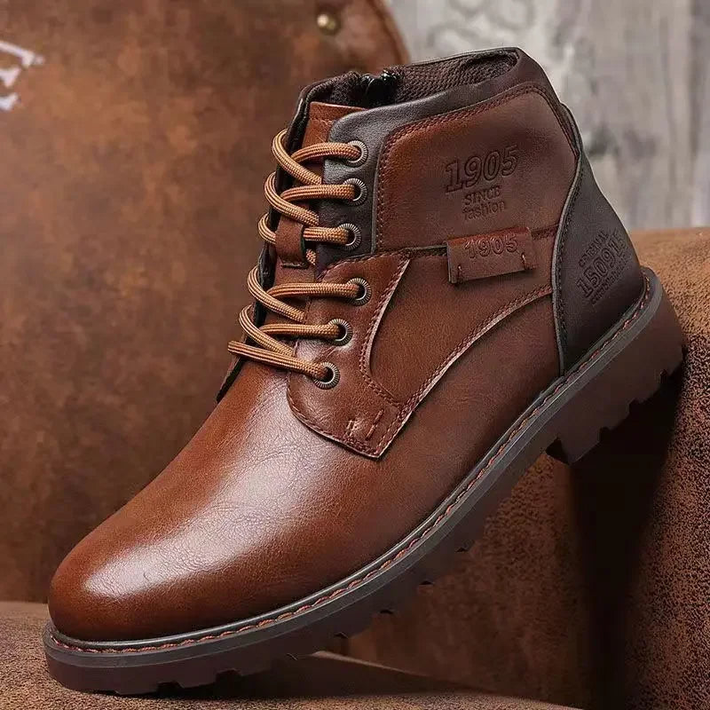 Stylish Zippered Leather Ankle Boots for Men - Image 2