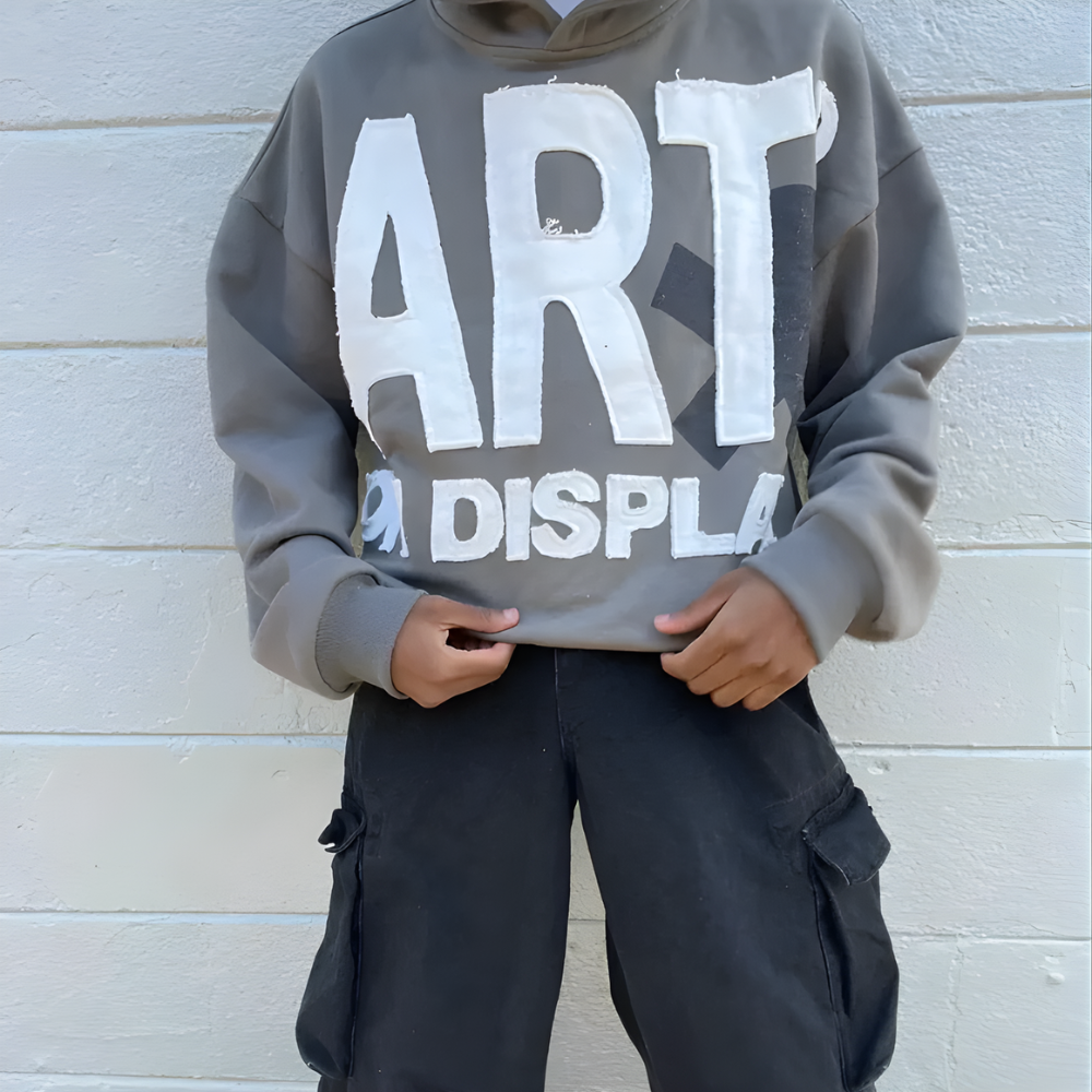 Oversized Logo Pullover Hoodie - Long Sleeve Sweatshirt