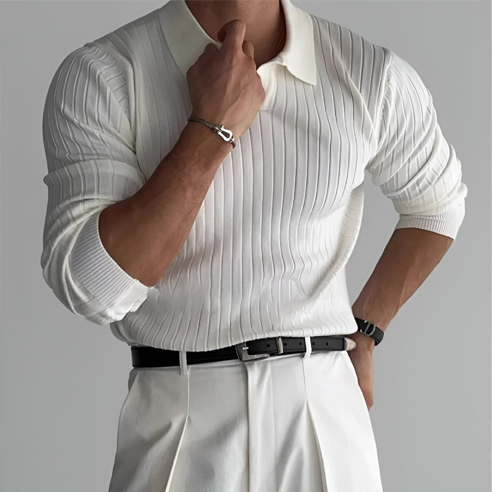 Men’s Slim Fit Knit Polo Sweater | Long Sleeve Smart Casual Jumper