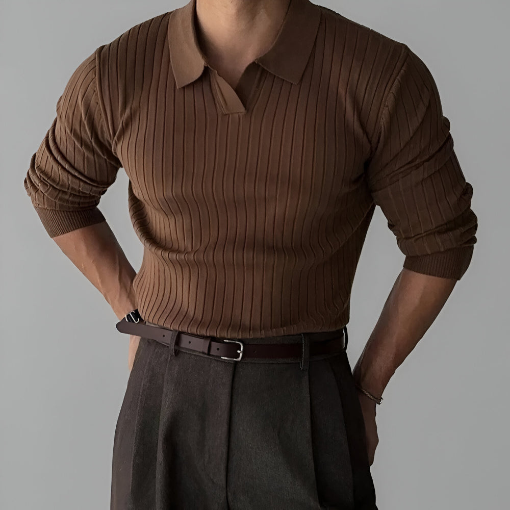 Men’s Slim Fit Knit Polo Sweater | Long Sleeve Smart Casual Jumper