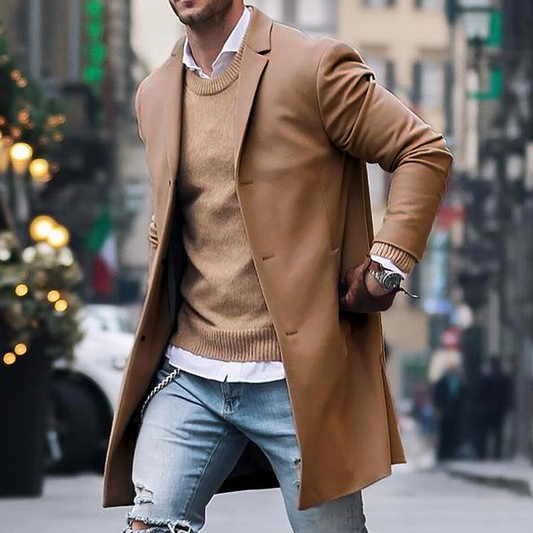 Men's Long Trench Coat | Slim Lightweight Overcoat