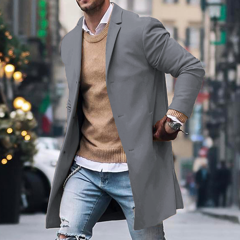 Men's Long Trench Coat | Slim Lightweight Overcoat