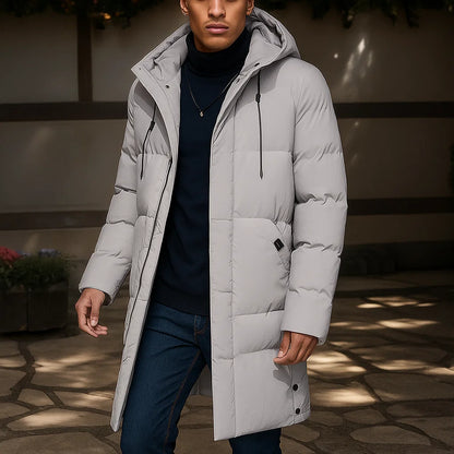 Men's Long Puffer Jacket | Warm Winter Coat With Hood