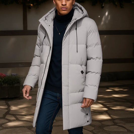 Men's Long Puffer Jacket | Warm Winter Coat With Hood