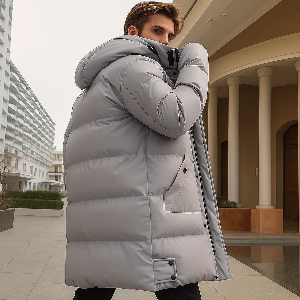 Men's Long Puffer Jacket | Warm Winter Coat With Hood