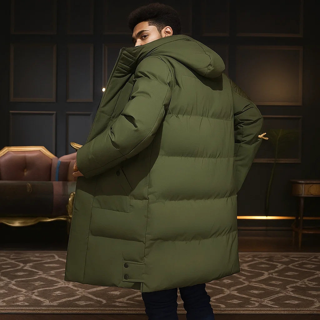Men's Long Puffer Jacket | Warm Winter Coat With Hood