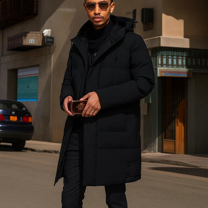 Men's Long Puffer Jacket | Warm Winter Coat With Hood