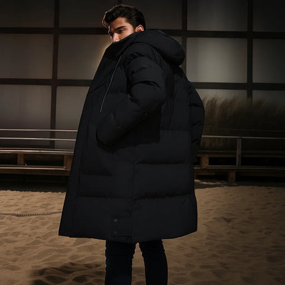 Men's Long Puffer Jacket | Warm Winter Coat With Hood