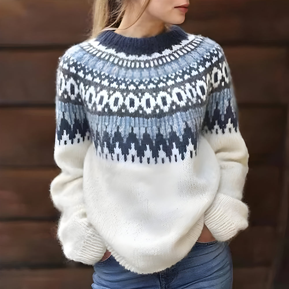 Women Chunky Knit Wool Jumper | Oversized Fair Isle Sweater