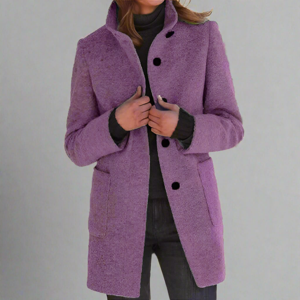 Women’s Wool Coat | Mid Length Button Up Casual