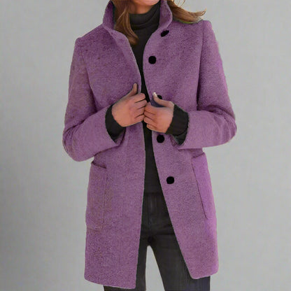 Women’s Wool Coat | Mid Length Button Up Casual
